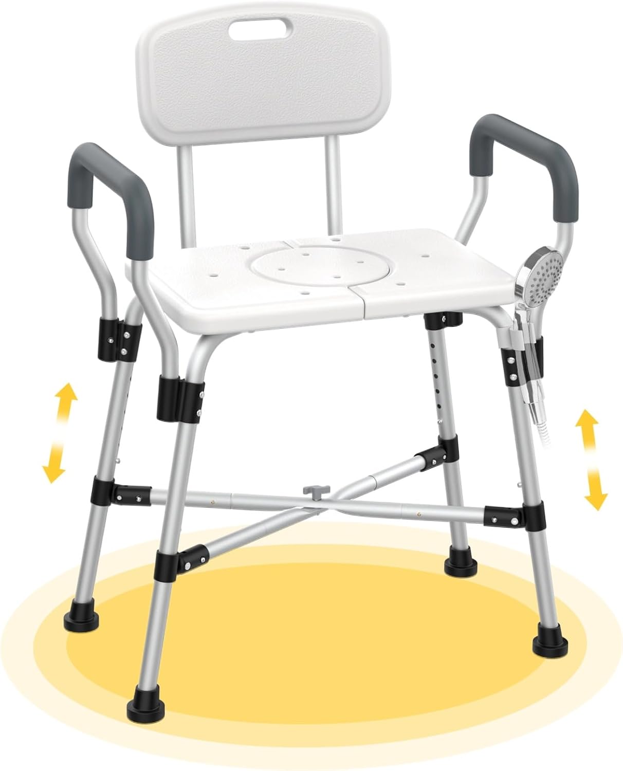 Extra Wide Shower Chair for Inside Shower with Arms and Back, 500 lbs Heavy Duty Shower Seat for Bathtub, Height Adjustable Safety Crossbar Bath Seat for Elderly, Adults, Handicap & Disabled Extra Wide Rectangular