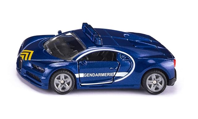 Siku 1541, Coche de policía Bugatti Chiron, Azul, Metal/Plástico, Ruedas de Goma, Apertura de capó