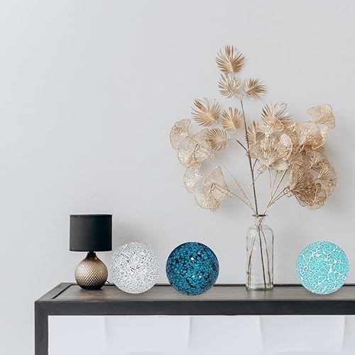Miniatura 5 de 3 piezas de orbes de vidrio decorativas de 4 pulgadas, bolas de esfera de mosaico de vidrio, centro de mesa para tazones, jarrones, decoración de