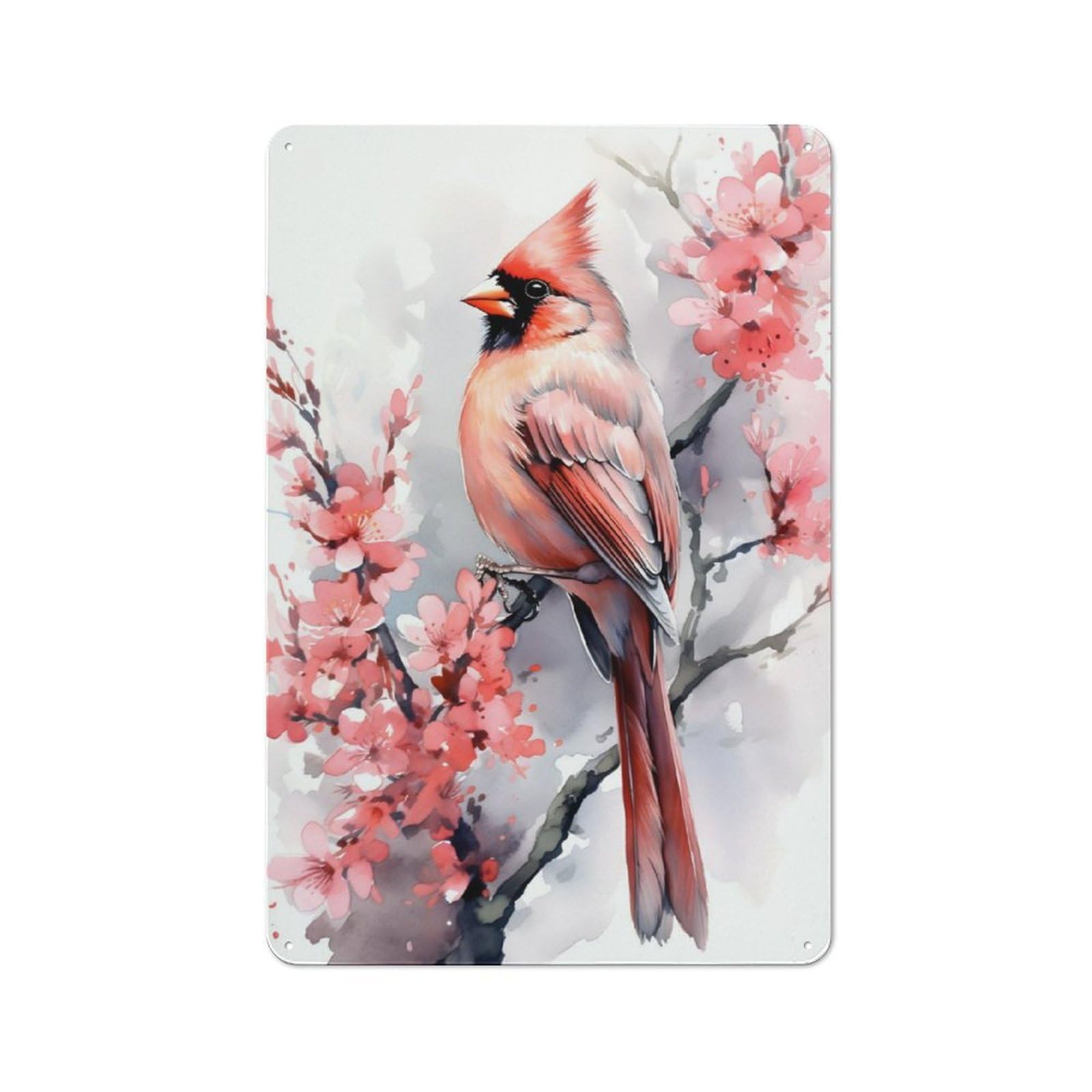 Understated Office Metal Sign 30x20cm Featuring Cardinal Cherry Blossom, Studio Wall Plaque for Office, Study, Studio Or Hallway