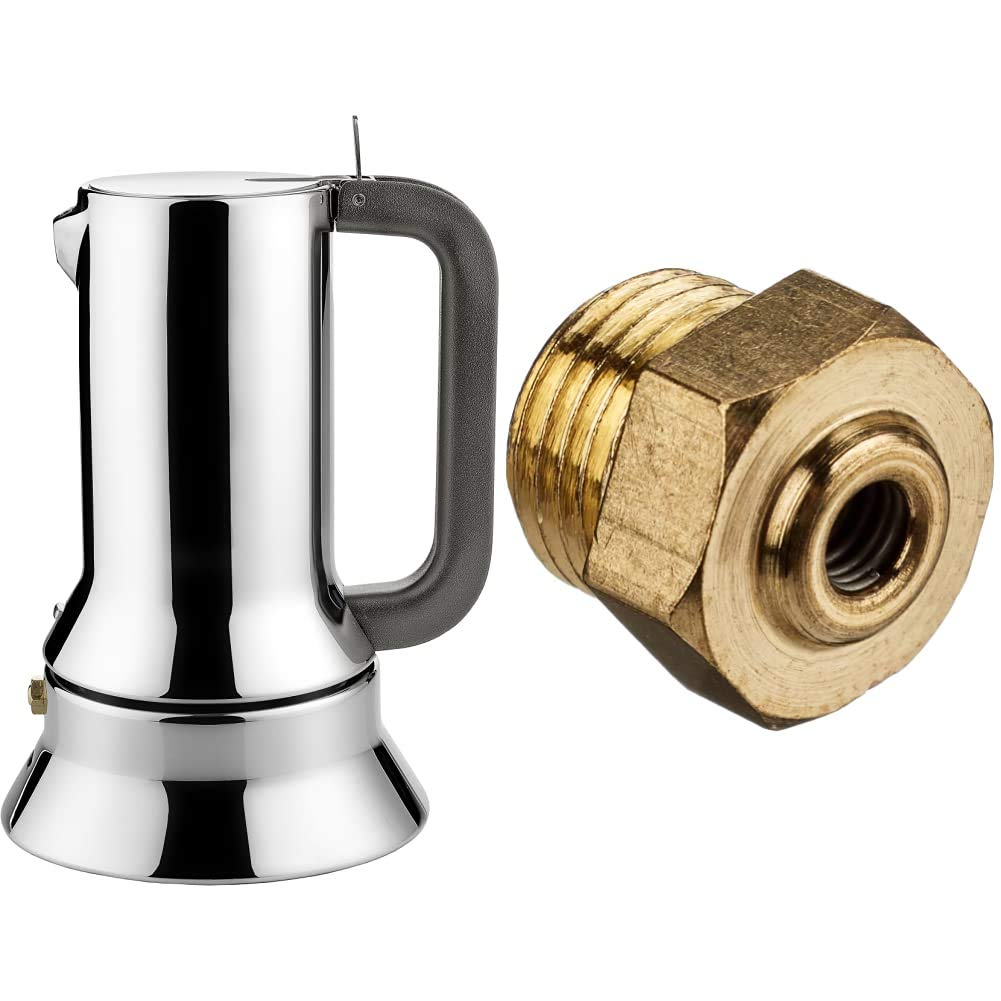 Alessi 9090/3 Caffettiera con Fondo a Induzione di Design in Acciaio Inox, 3 Tazze, 15 centilitri & 19660 9090 Valvola Sicurezza
