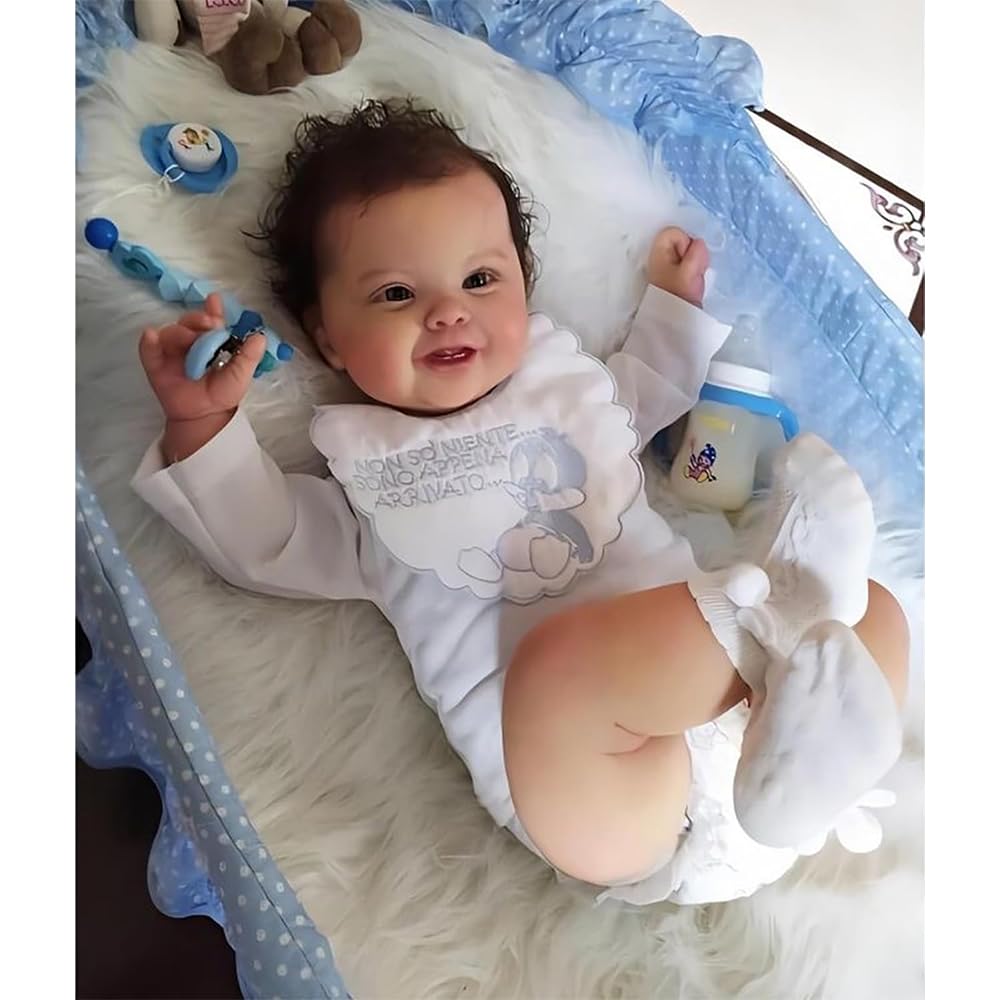 Anyee Realistic Reborn Baby Doll, Lifelike Newborn with Dark Hair, Reborn Dolls Girl 50cm Realistic Baby Doll Soft Body, Handcrafted Detail Reborn Baby Dolls 20inch