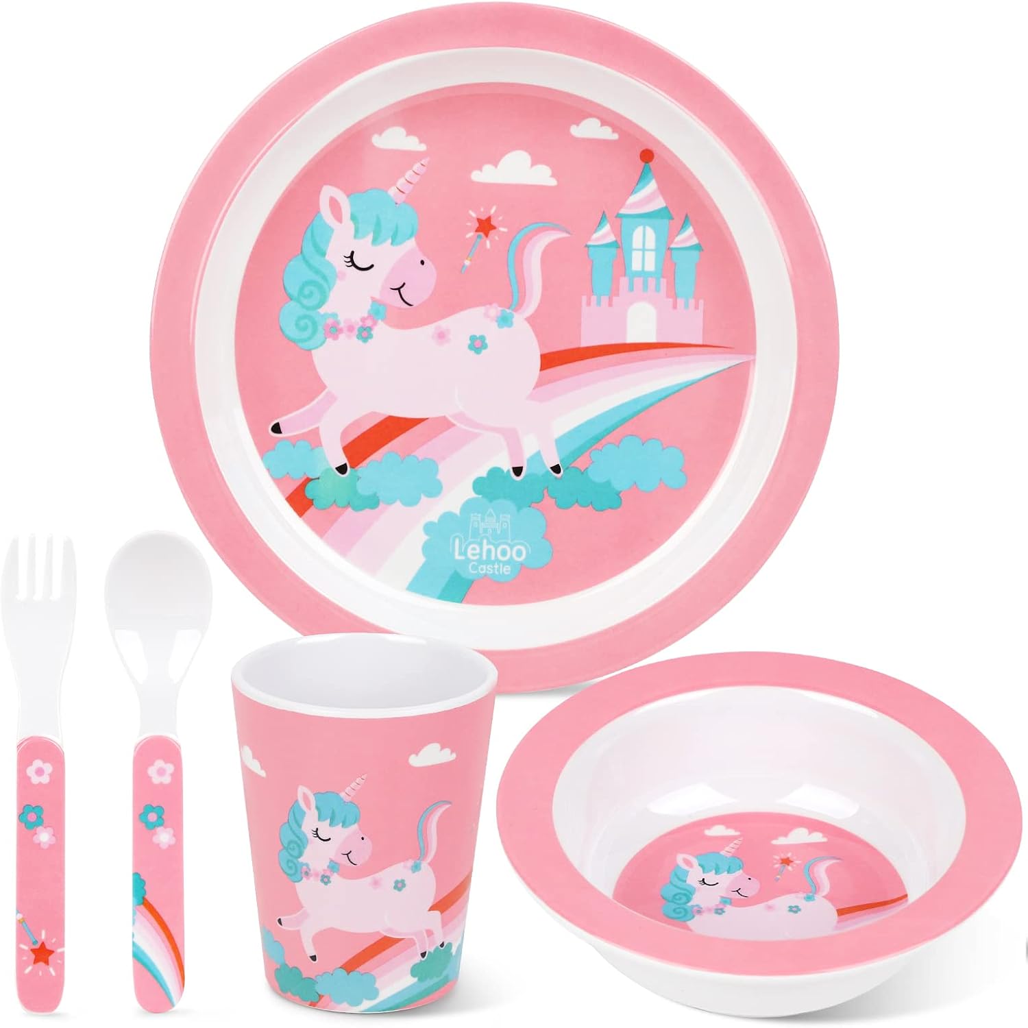 Lehoo Castle Dinnerware Set, Kids Plates and Bowls Set Includes Toddler