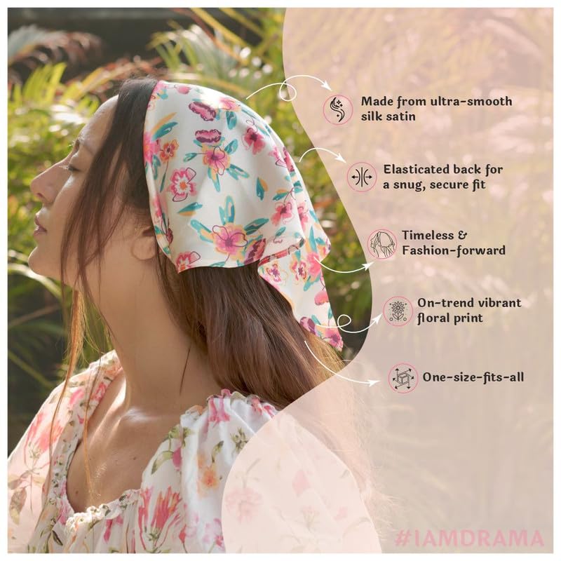 Image of Hair Drama Co. Elastic Bandana Head Scarf for Women | Silk Satin Head Wrap Bandana Scarves | Boho Style Statement Headband Stylish Design | All Day Wear Scarves | Hair Scarf Accessories