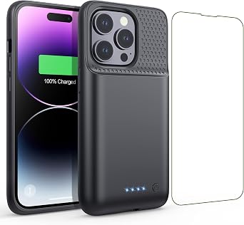 Feob Battery Case for iPhone 14 Pro6.1inch,Powerful 7200mAh Ultra-Slim Battery Charging Case,Rechargeable Protective Extended Charger Cover for iPhone 14 Pro-Black