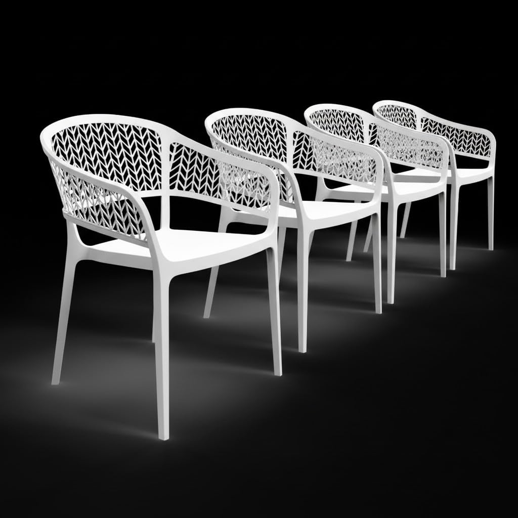 SP Berner SHAF - Pack 4 Sillas de Jardín Apilables Saona – Exterior Terraza y Balcón – Plástico Reciclado Resistente UV – Diseño Ergonómico – Fabricadas en España – Blanco