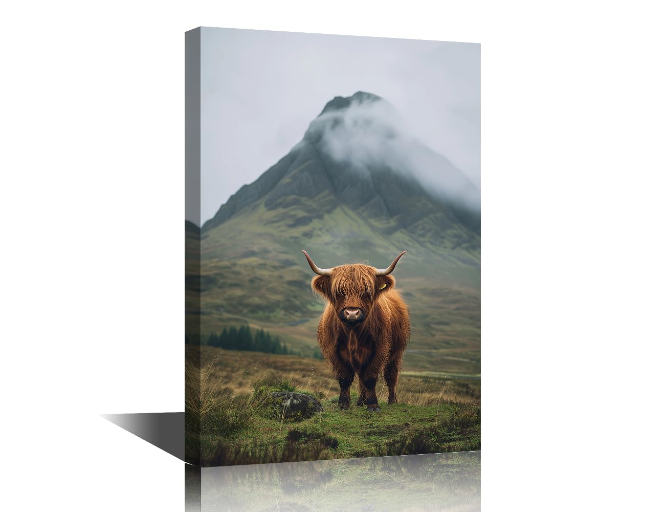 TISHIRON Wall Art for Living Room Scottish Highland Cattle Wall Canvas Art Foggy Mountains Wall Decor for Bedroom Modern Artwork House Decorations Stretched and Framed Ready to Hang (12" Wx18 H)