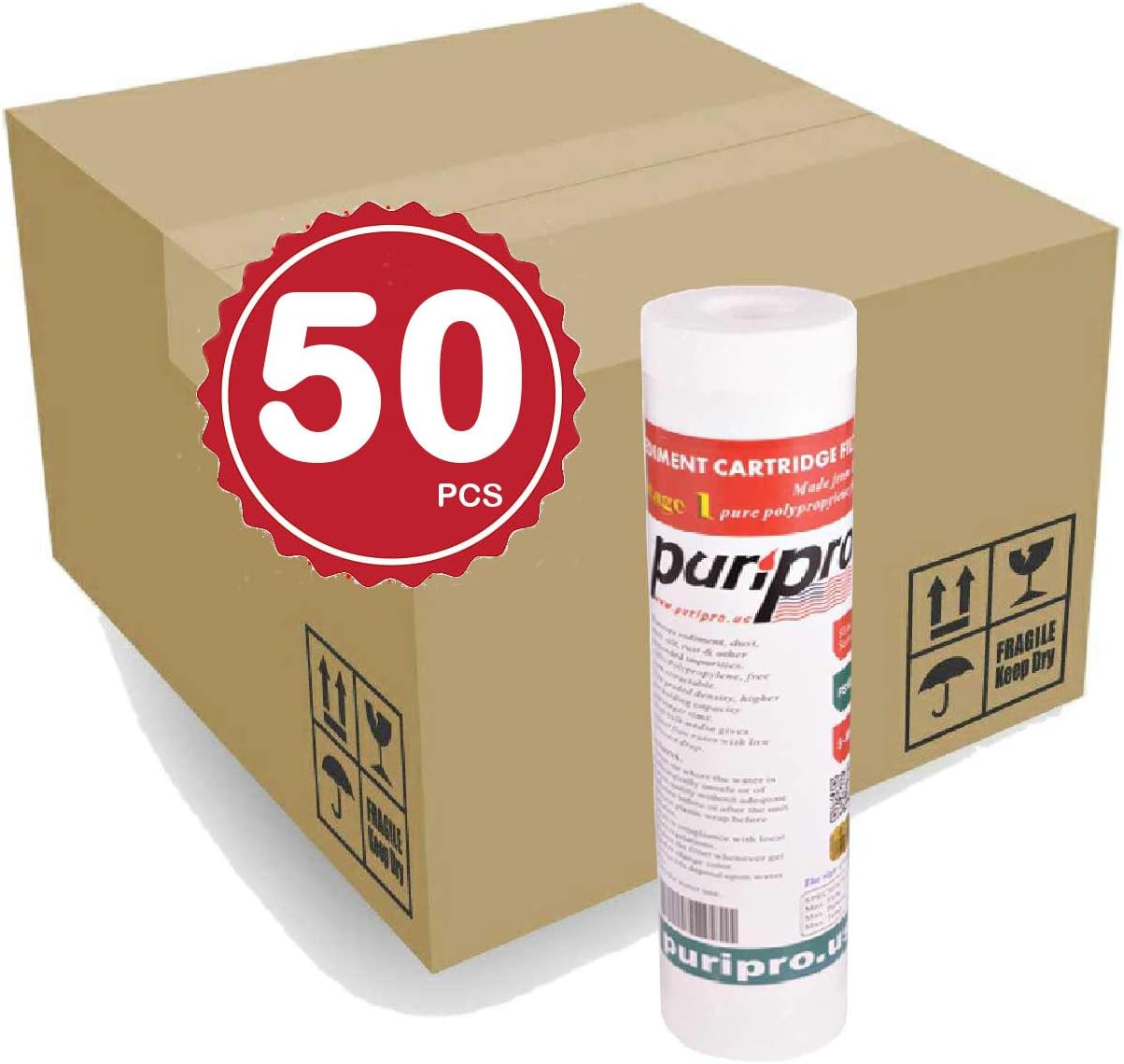 Puri Pro PP Filter Cartridge 1 Carton Pack of 50 Pcs 5 Micron Polypropylene Suitable For All Standard 10" x 2.5" Housings Brand