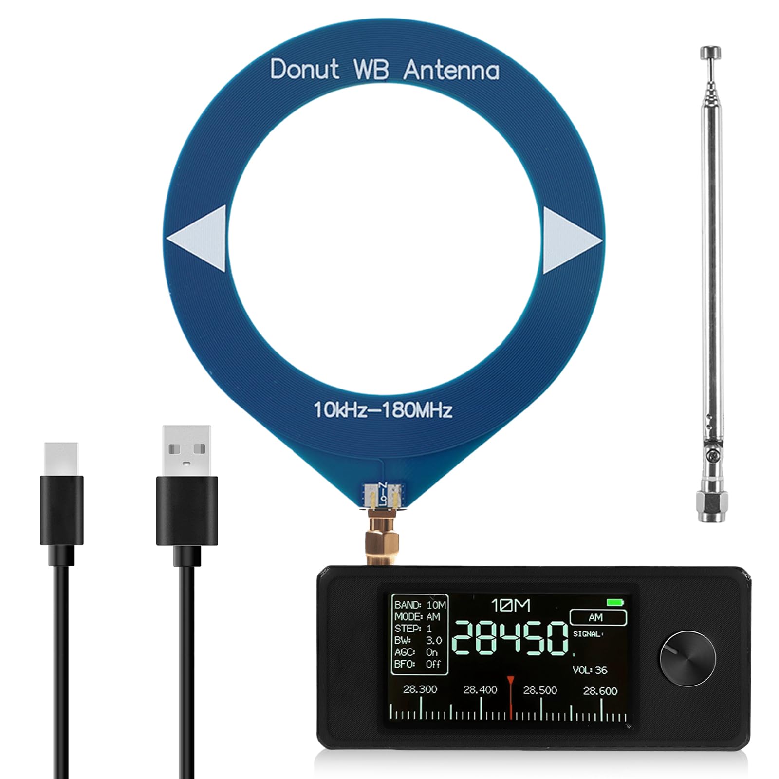 SI4732 Taschenradio 0.5-108MHz: Radio im Taschenformat mit 1,9" IPS Farbdisplay, Vollband-Empfänger für AM, FM, LSB, USB-Übertragung, 800MAh Akku (Blue-Ring)