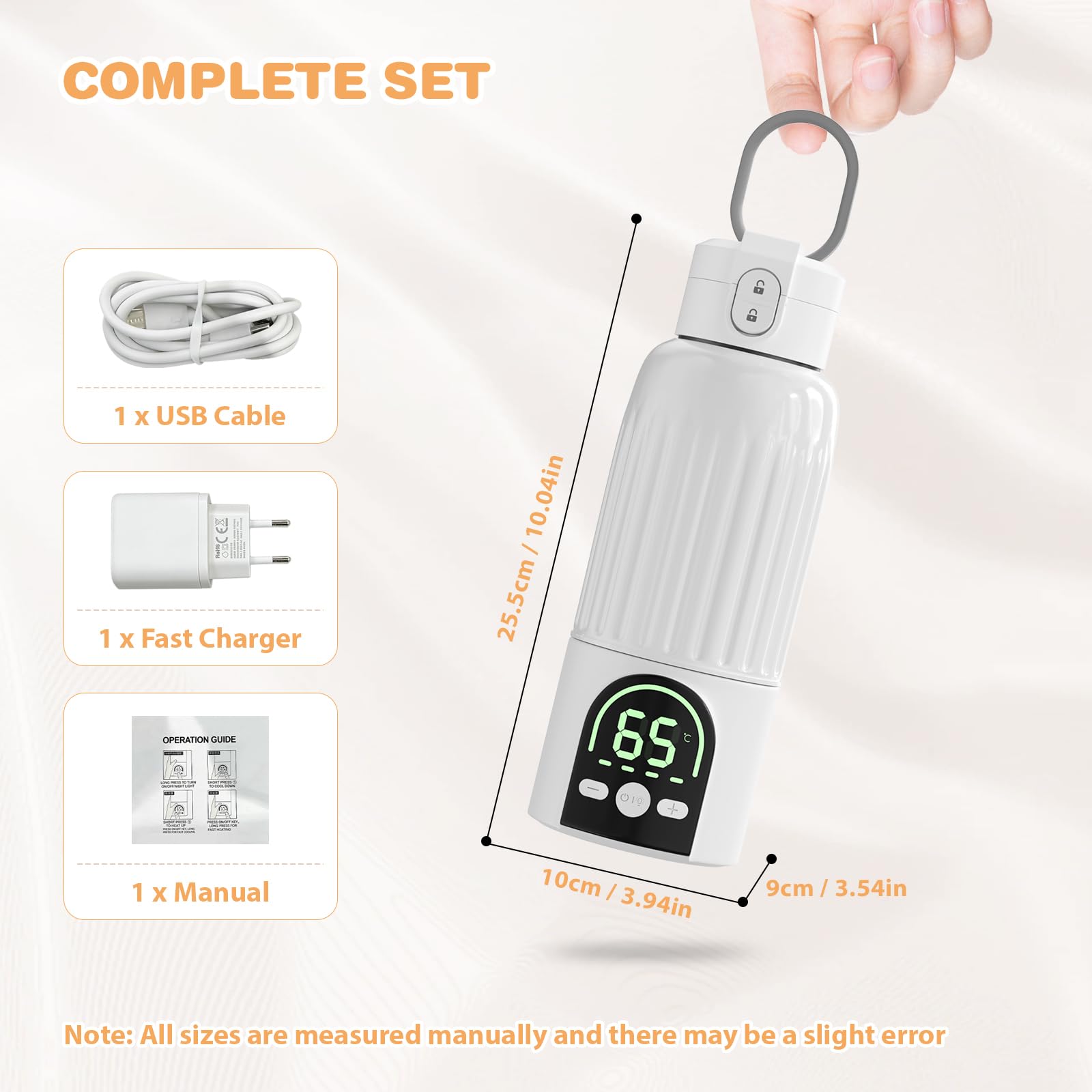 Scaldabiberon Portatile,Scaldabiberon Portatile Senza Fili per Latte Materno 500 ml,Riscaldamento Rapido e Controllo Preciso della Temperatura,Scaldalatte con Batteria e Caricabatterie