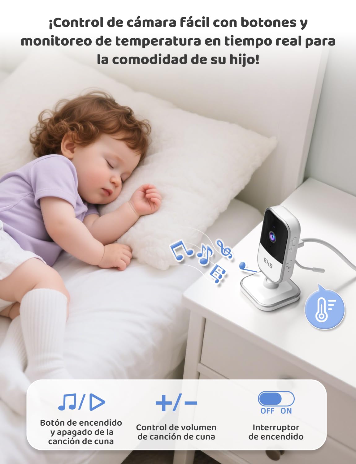 GHB Camara Vigilancia Bebe 5" 720P HD Vigilabebes con Camara con Pantalla IPS de 5000mAh, Visión Nocturna, Comunicación Bidirecciona, Escucha Bebes, Modo de Ahorro de Energía, Zoom 4X