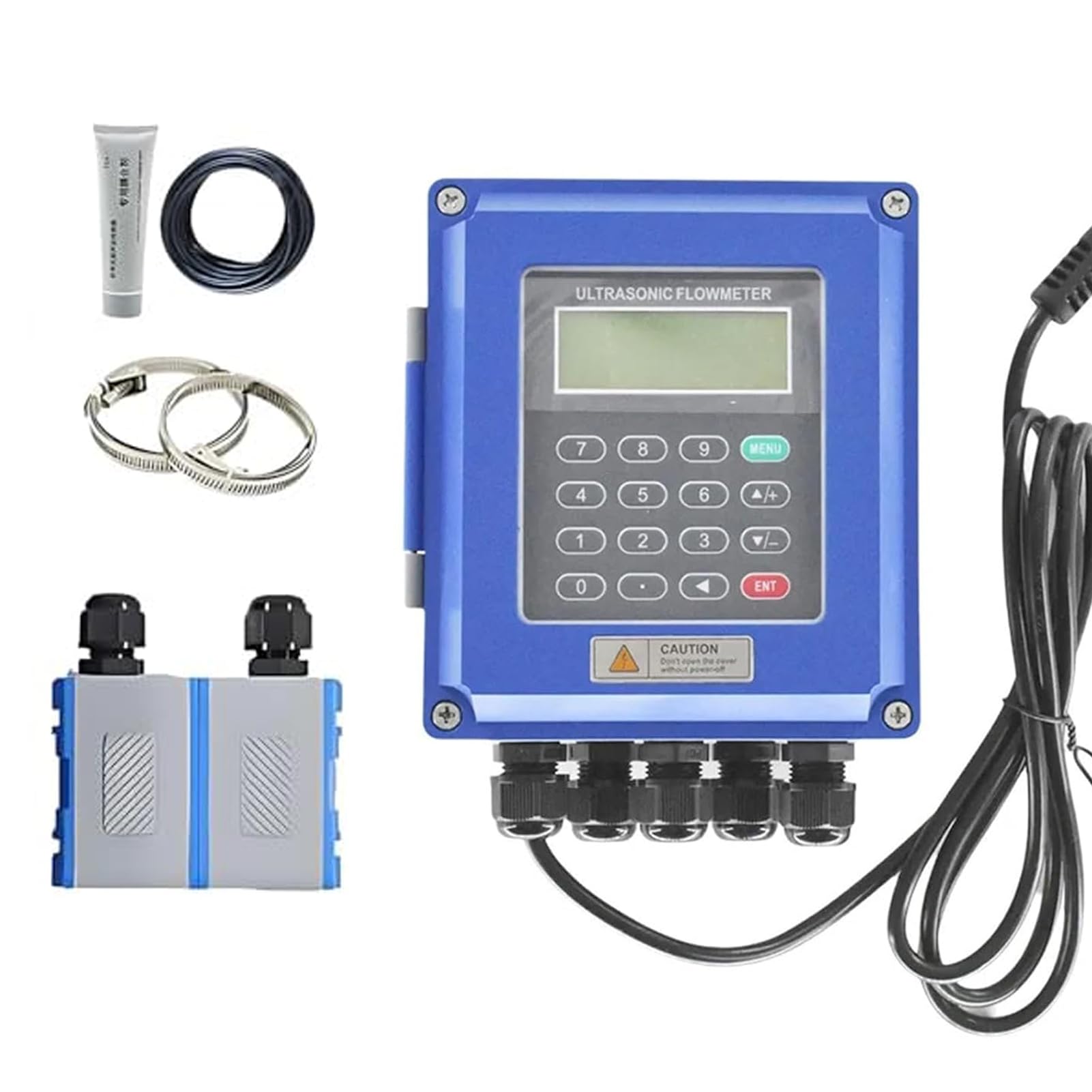 Medidor de flujo ultrasónico portátil con transductores de abrazadera para monitoreo de flujo de agua, productos químicos y energía