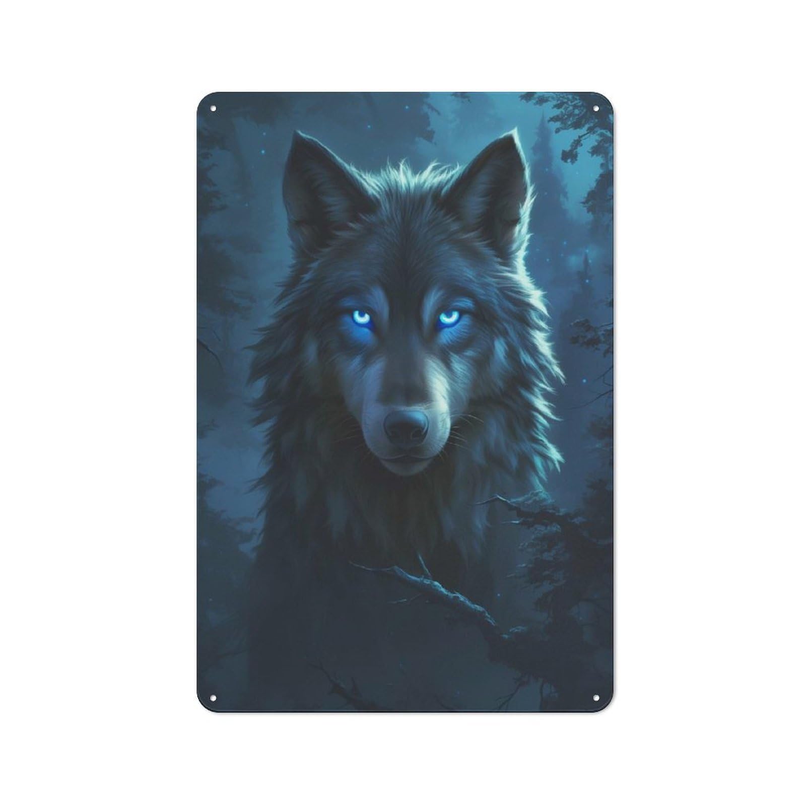 Junmoney Style-18 Metal Sign 30X20cm With Dark Wood Collection Wolf For Workshop Wall, Vintage Decor, For Vintage Wall Decor Fans, For Metal Sign Collectors