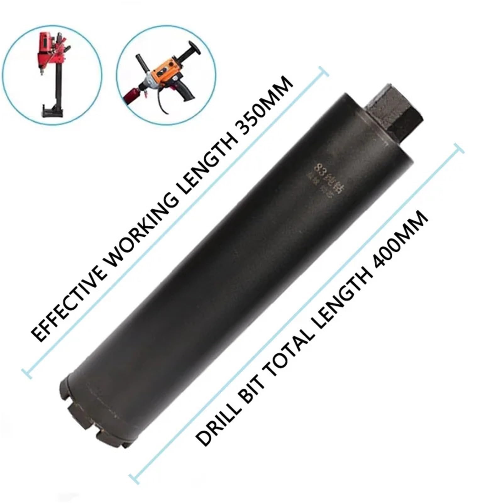 Broca de Diamante de núcleo con diámetro de 25 a 200 mm y Longitud Total de 400 mm. Broca for hormigón Armado for perforar Agujeros en hormigón.