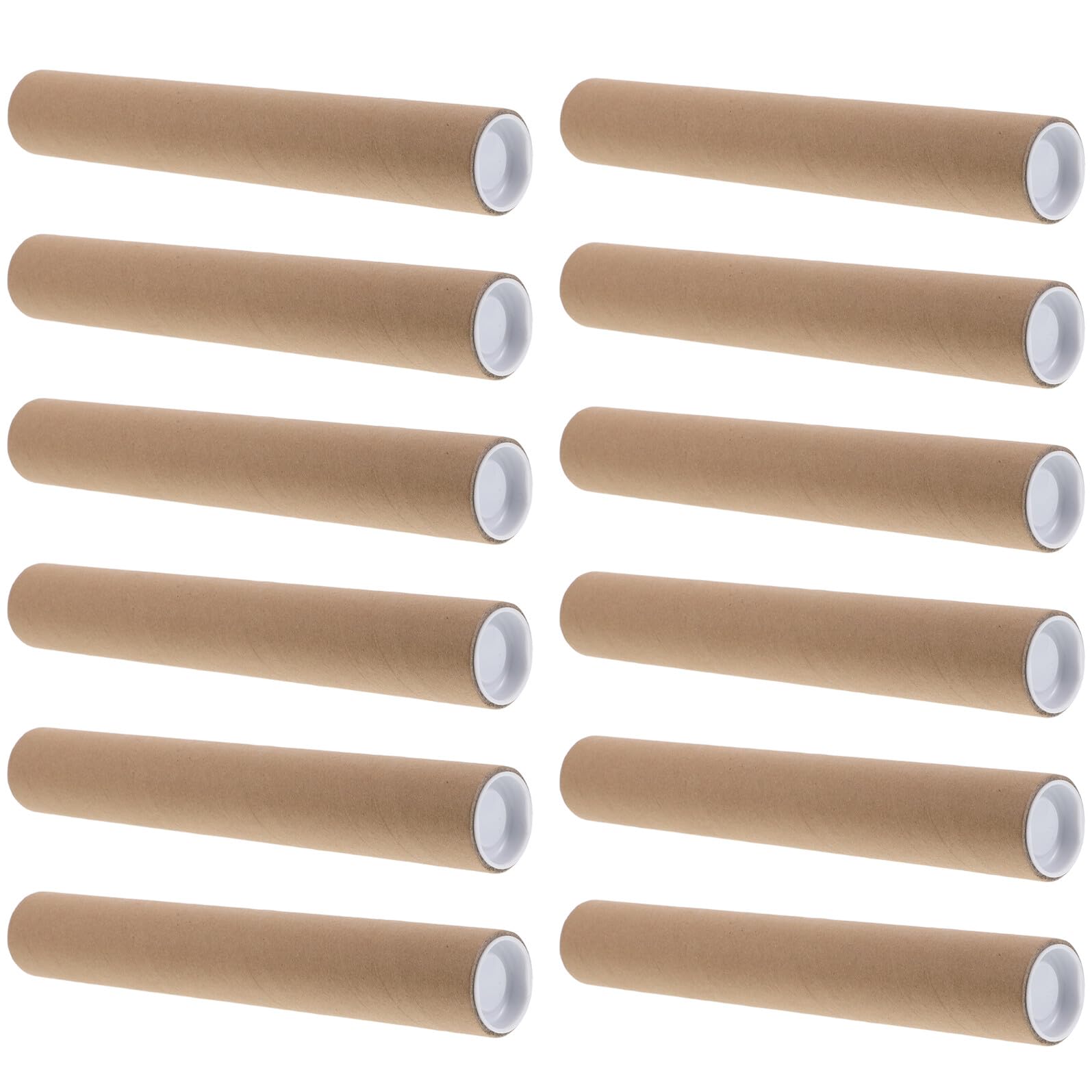 TOPBATHY Lot de 12 Tubes D'expédition en Carton Kraft avec Bouchons Hermétiques, Diamètre Intérieur 3 Cm, Longueur 30 Cm, Épaisseur 3 Mm Tube de Rangement et Transport pour Affiches,