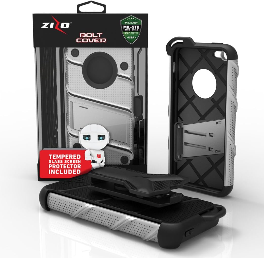iPhone SE Case, Zizo [Bolt Series] w/ [iPhone SE Screen Protector] Kickstand [12 ft. Military Grade Drop Tested] Holster Belt Clip - iPhone 5s