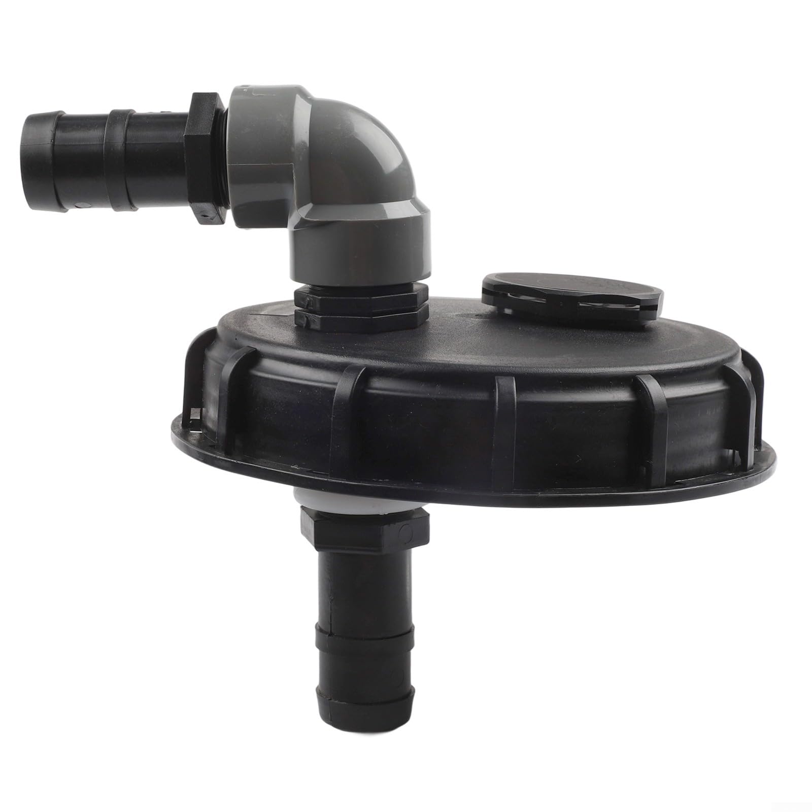 Plastic IBC Cover DN150, IBC Tank Cover Compatible with Water Storage and Rain Barrels, Plastic Pail Lid with Suction Connector for Hose, Easy Installation, 19x19x15 cm, Black(32mm)