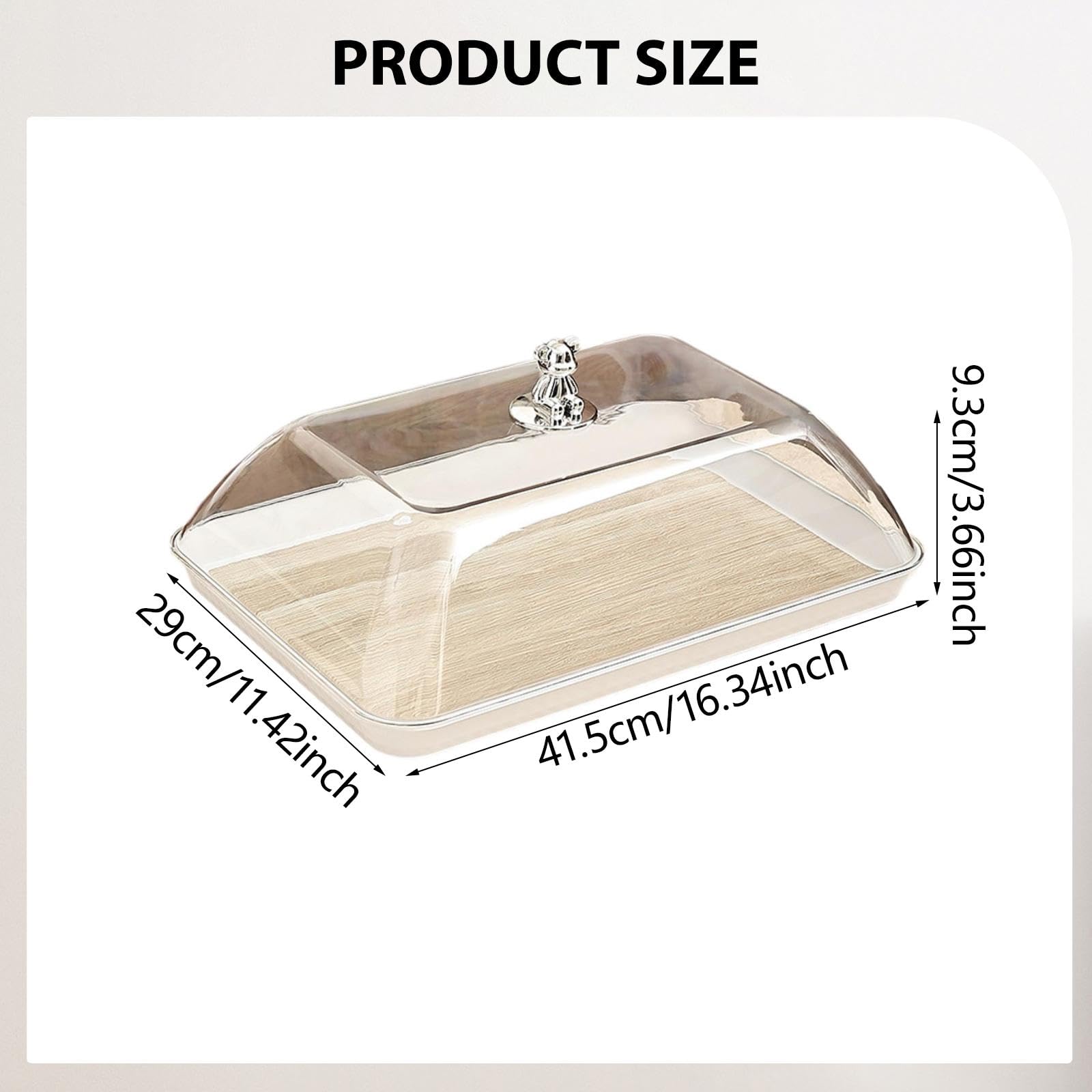 F Fityle Soporte para Pasteles con Cúpula Transparente, Expositor de Repostería, Bandeja para Servir Frutas, Pasteles Y Tartas, XL 41.5 Cm X 29 Cm X