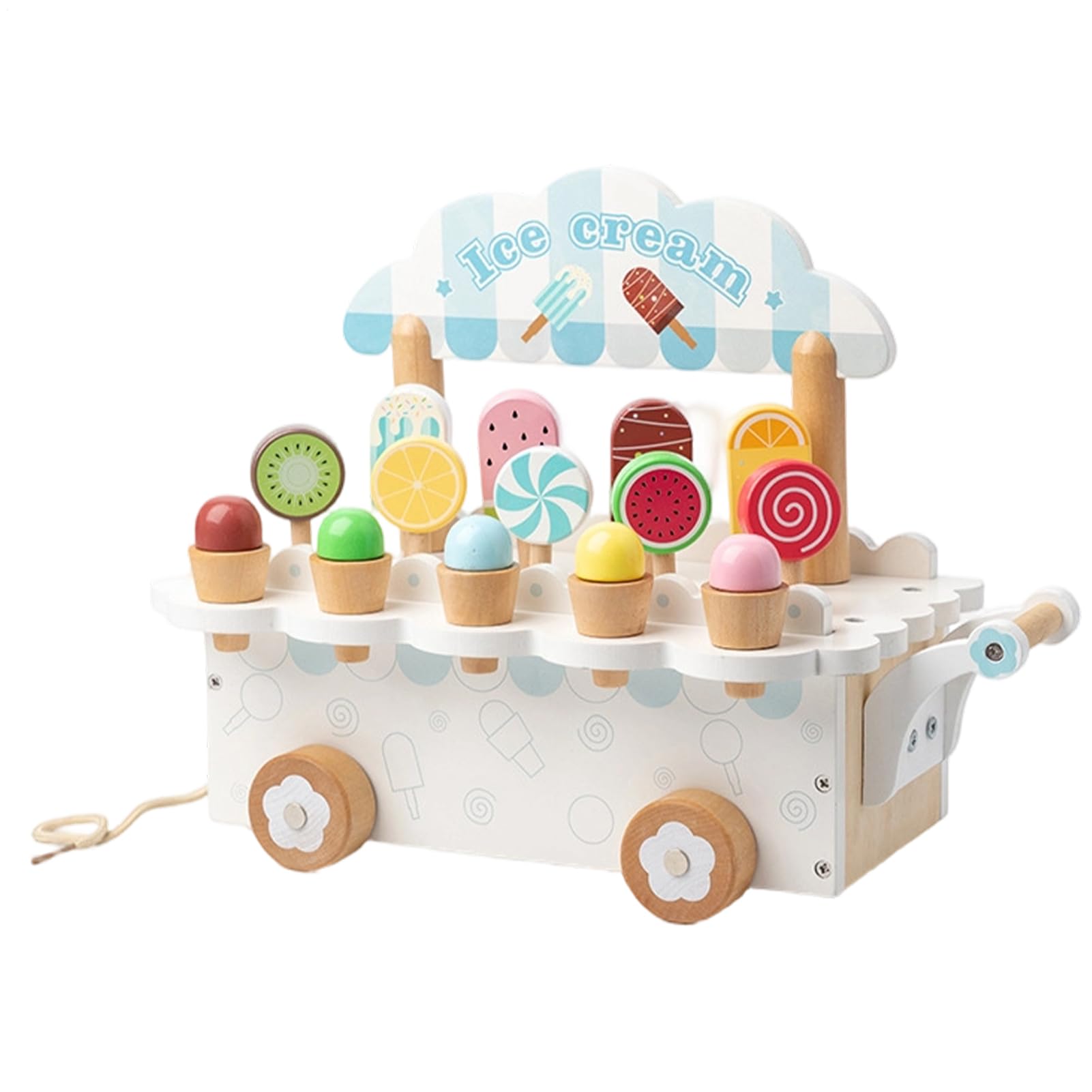 Wooden Ice Cream Toy - Pretend Play Dessert Shop, Interactive Set, Creative Educational Wooden Playset, Engaging Imaginative Game | Grocery Kitchen Picnic Restaurant Birthday Boys Girls Age 3