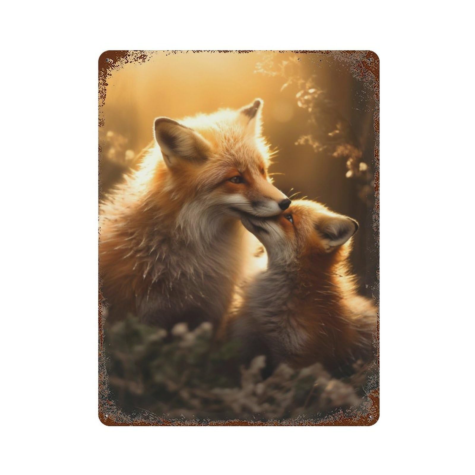 Garage Style Love Couple Romance Foxes Vintage Rust Metal Sign 15.7"x11.8", Retro Wall Decor for Bar And Workshop