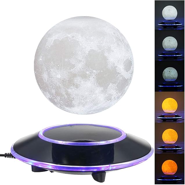 VGAzer Magnetic Levitating Moon Lamp Night Light Floating and Spinning in Air Freely with Gradually Changing LED Lights Between Yellow and White for Home,Office Decor,Unique Holiday Gifts,Night Light