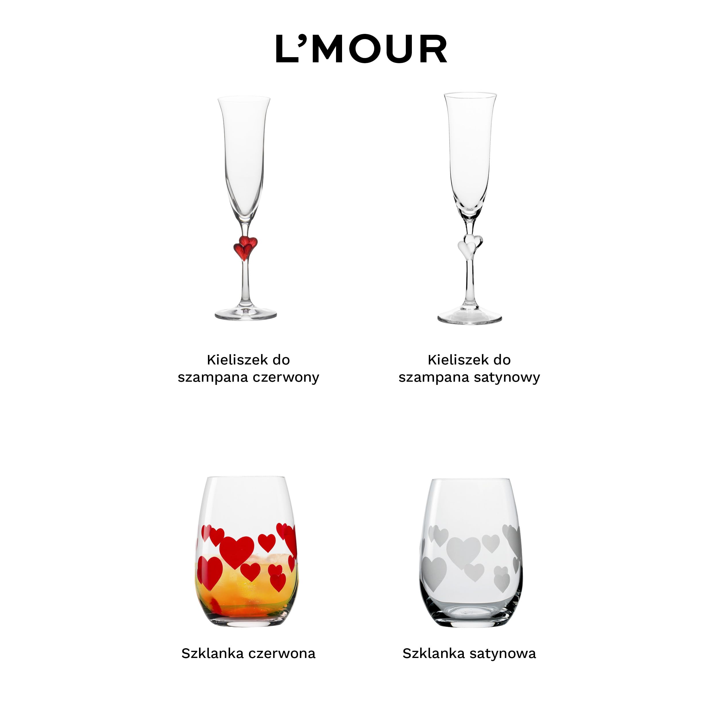 Stölzle Lausitz L'Amour Szklanki Czerwone Zestaw 6 szt. 335 ml – Eleganckie Szklanki do Wody z Motywem Serca – Kryształowe Szklanki do Soku – Nadające się do Zmywarki i Odporne na Uszkodzenia