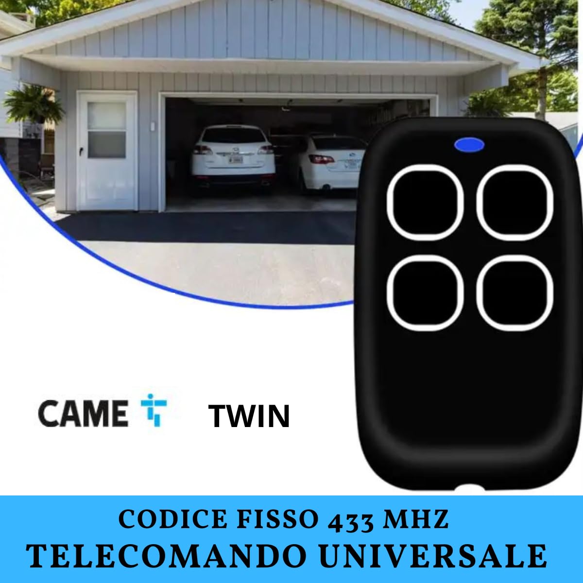 Telecomando Cancello Universali 4 in 1, Telecomando per Cancelli a Codice Fisso Universale 433 mhz - NO ROLLING CODE, Radiocomando Cancello programmabile, apricancello duplicatore programmabile Bianco
