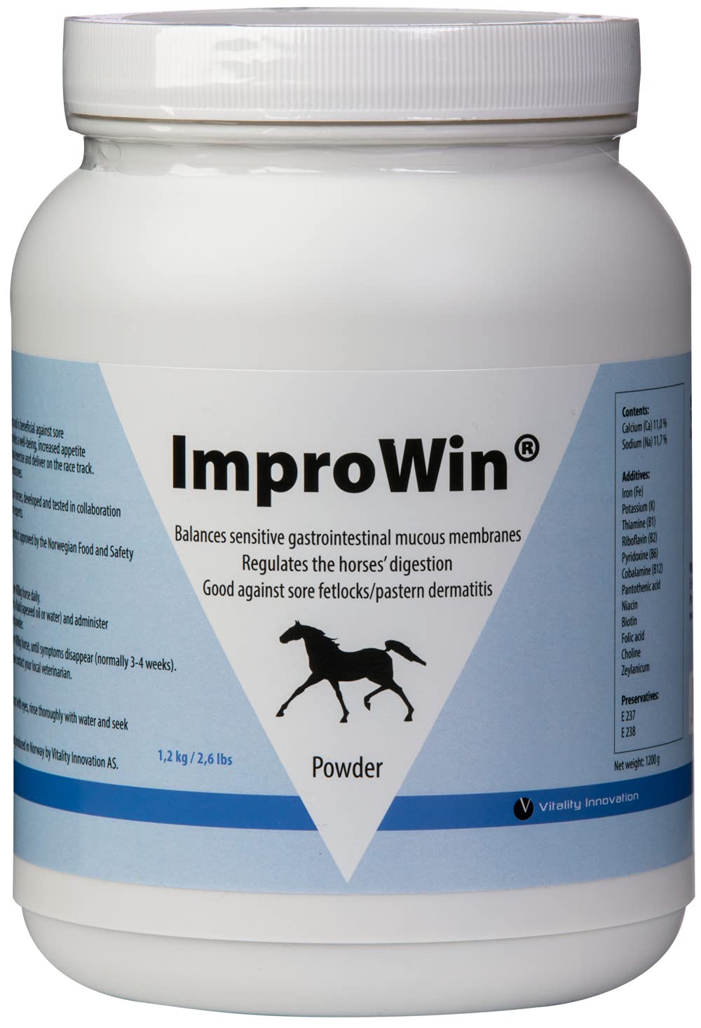 para caballos Polvo para mejorar la salud intestinal, digestión y dolor de fetlocks/dermatitis pastern. fórmula de ciencia noruega con sales naturales de ácidos orgánicos.