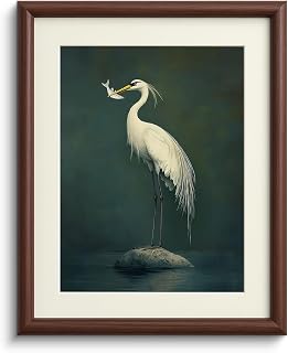InSimSea Vintage Heron Wall Art, Brown Framed Canvas Print, 11x14 Inch