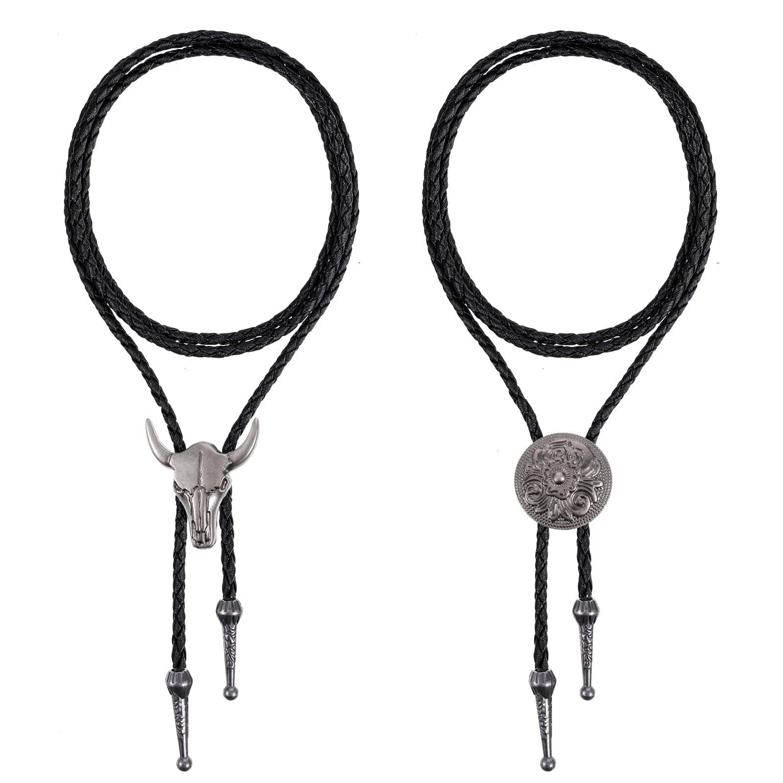 MICFENY Vintage Styles Cow Head PU Leather Tie With Alloy Detailing Unisex Stylish Neckwear For Casual Or Prom Occasion