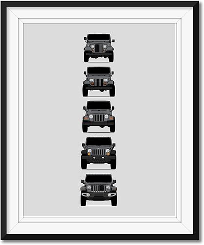Miniatura 20 de Handmade Poster compatible with Jeep Wrangler Generations and Print of CJ, YJ, TJ, JK, JL - American, 17x22" Metallic Print (Unframed) - Gift for 2.