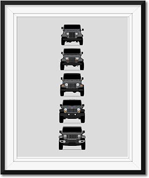 Custom Car Posters Handmade Poster compatible with Jeep Wrangler Generations and Print of Wrangler CJ, YJ, TJ, JK, JL - Grey, 11x14 Metallic Print Unframed