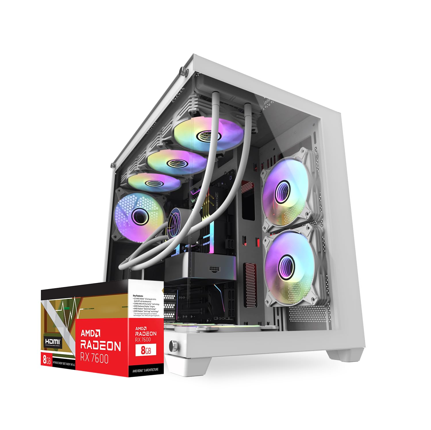 First Wave CryoBlade Gaming PC – AMD Ryzen 5-7600, 8GB Radeon RX 7600 GDDR6 OC Graphics, 16GB DDR5 RGB RAM, 2TB SSD (1TB NVMe + 1TB SATA), WiFi, ARGB Cooling, Windows 11 Pro, 2Y Warranty