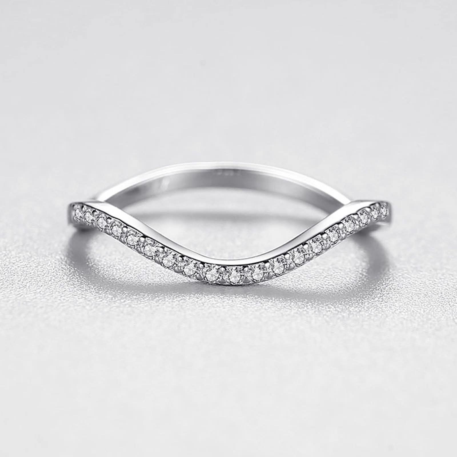 Anelli in argento Sterling, gioielli da donna in argento Sterling ondulati a fila singola con zircone anello in argento con strass