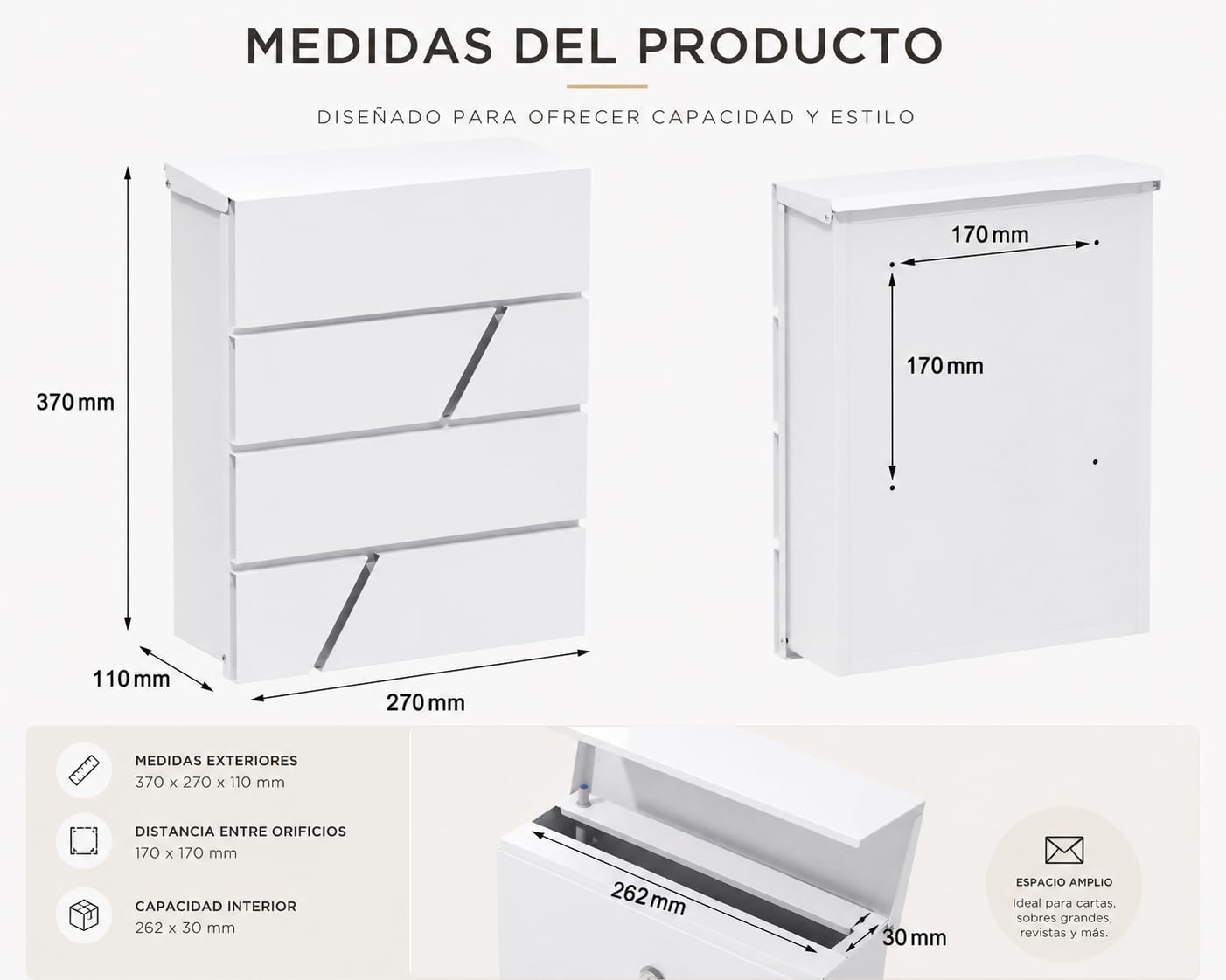 FERPASA® - Buzón Moderno de Pared para Exterior – Diseño Minimalista Premium en Acero Termolacado – Resistente a la Intemperie – Incluye Accesorios de Instalación (Negro)