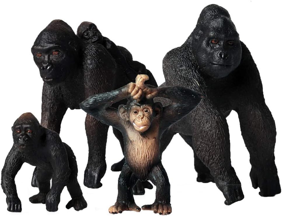 JOKFEICE Animal Figures - 4pcs Realistic Chimpanzee Action Model - Plastic Animal Learning Educational Bath Toys - Birthday Cupcake Topper Party Favors Gift For Kids