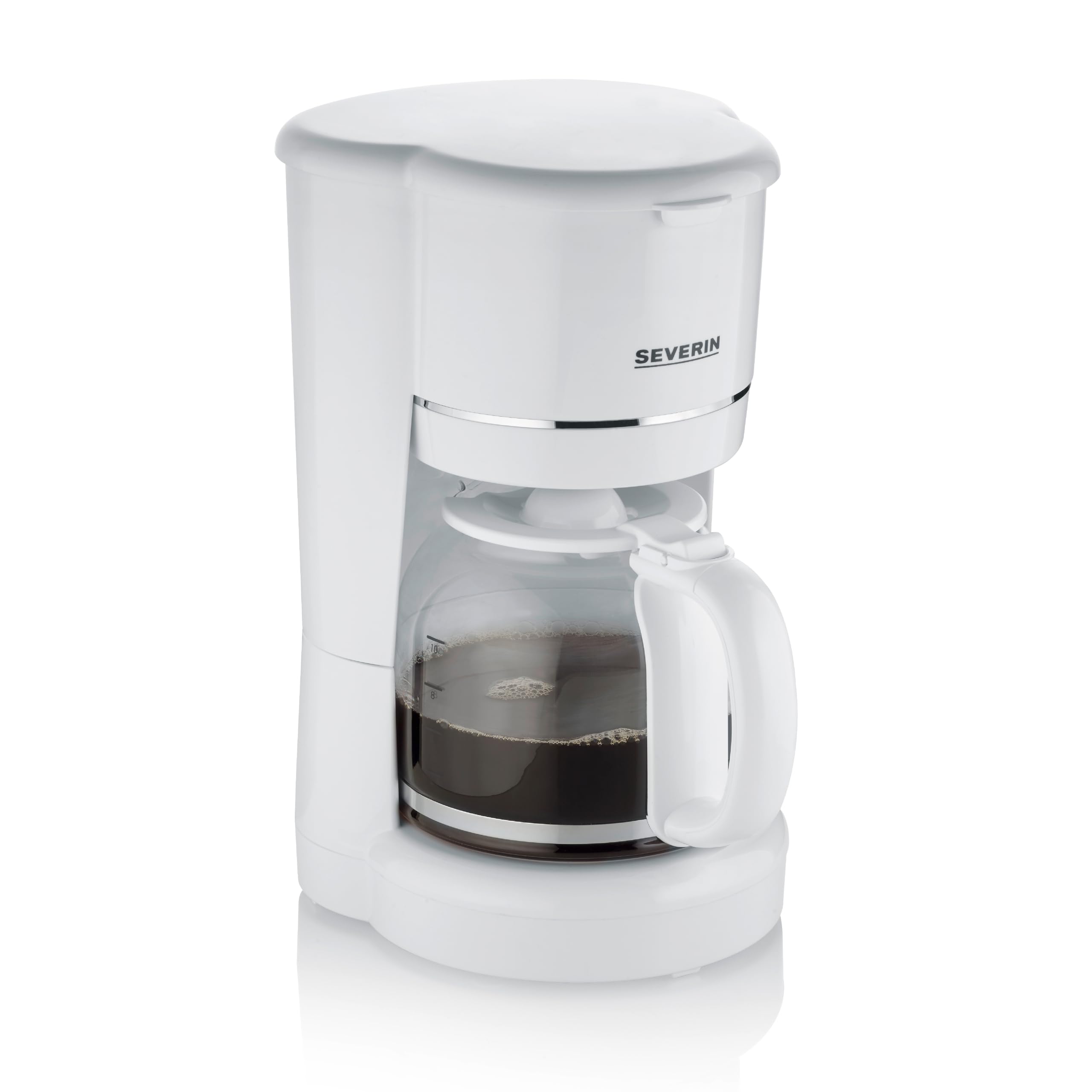SEVERIN Filterkaffeemaschine mit Glaskanne, Kaffeemaschine mit Permanentfilter, für bis zu 10 Tassen (1,25L), mit Warmhalteplatte und Auto-Abschaltung, 900 W, weiß, KA 4323