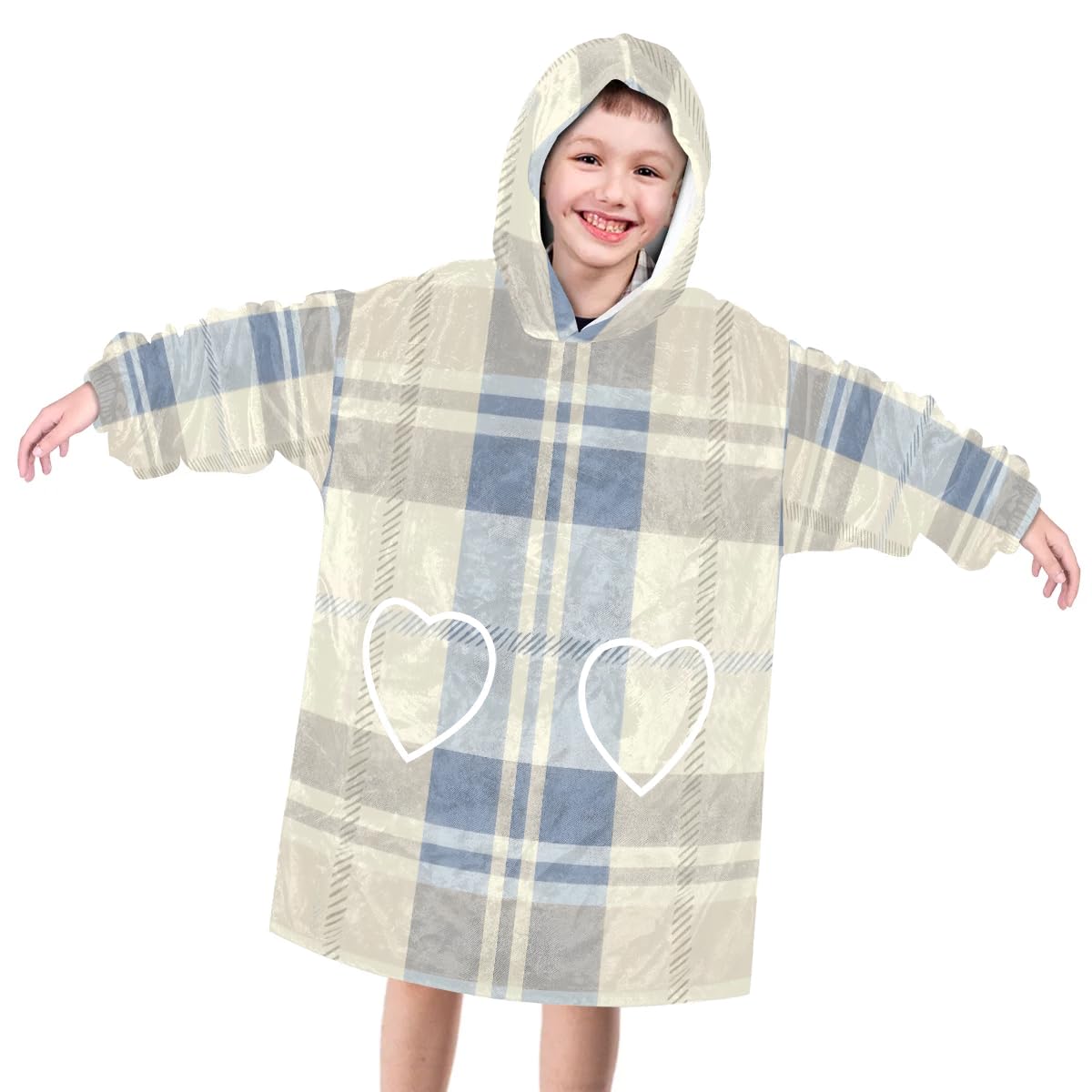 Wearable Blanket Hoodie for Kids, Vintage Striped Fleece Sweatshirt Blanket Oversized Blanket Sweatshirt with Pocket Flannel Warm Hooded Blanket 6-10 Year Old Girl Boy Gift, One Size