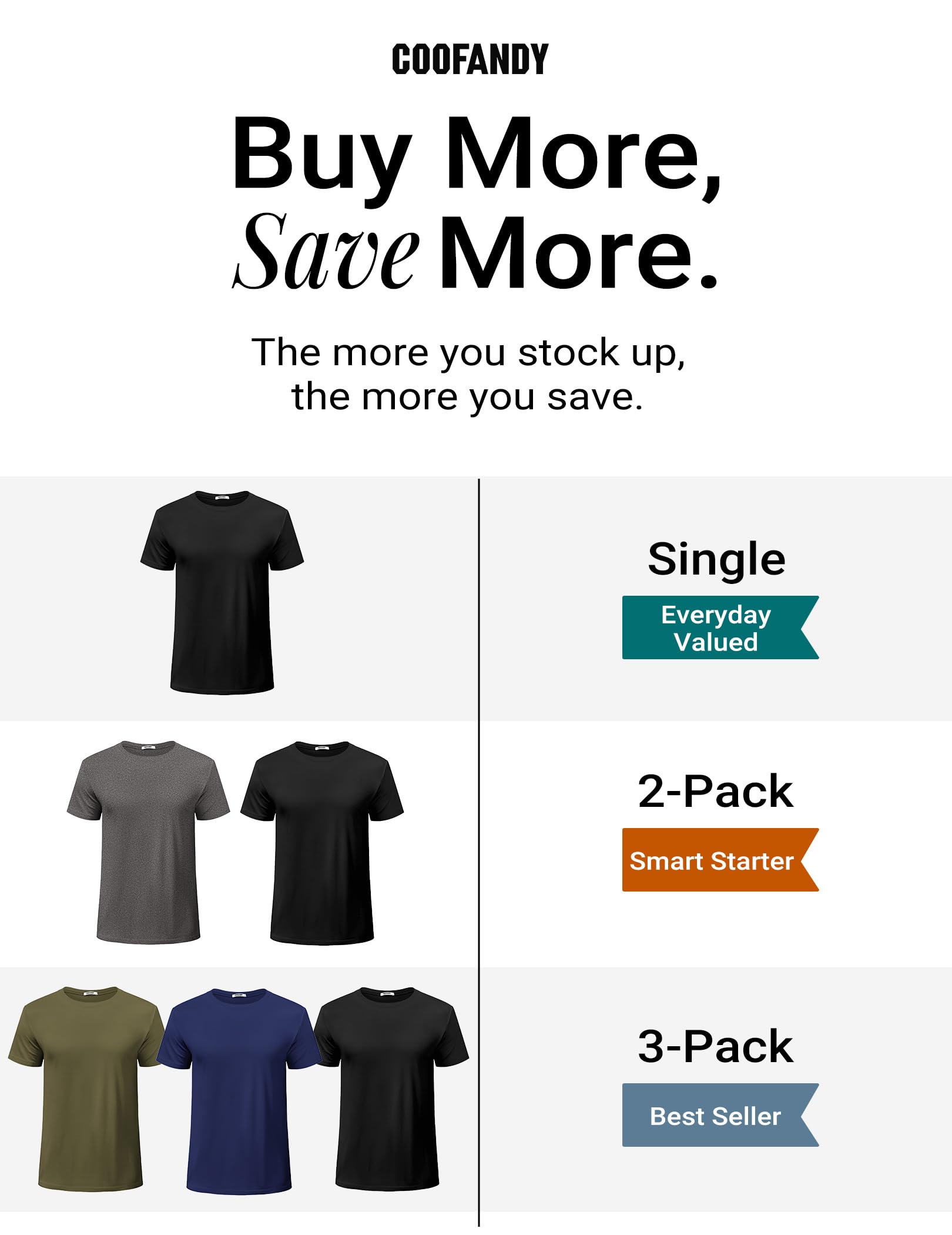 COOFANDY Lot de 1 à 3 t-shirts d'été décontractés à manches courtes et col rond pour homme
