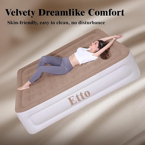 Miniatura 4 de Etto Colchón de aire Queen con bomba integrada, cama de aire doble de lujo de 18 pulgadas, infladodesinflado rápido, colchón inflable portátil con