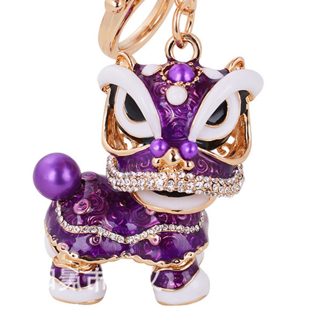 ReiztekoChinese Lion Keychain Dance Pendant for The Christmas and Carnival (Right-Purple)