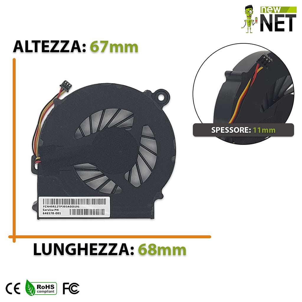 New Net ® Replacement - Ventola CPU Fan compatibile con HP Pavilion g6-1275sl g6-1277sl g6-1278sl g6-1279sl g6-1280sl g6-1281sl g6-1282sl g6-1283sl g6-1285sl[ Slim con diametro da 53 mm ]