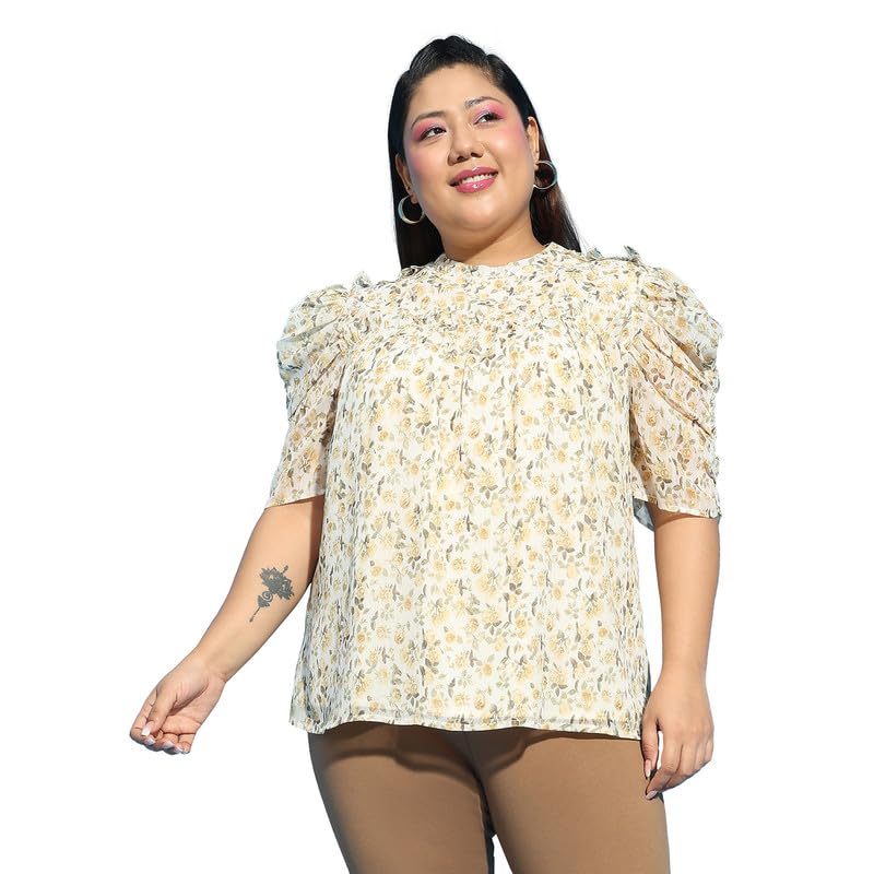 Image of oxolloxo Women Plus Size Round Neck Short Sleeve with Gather Pleates Ruffle Detail Top