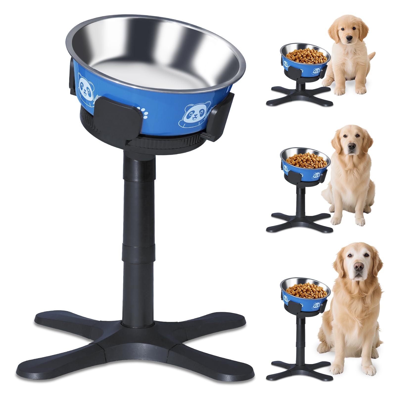 PETVENTURE Höhenverstellbarer & neigbarer Hundenapfhalter mit 1200ml Edelstahl-Napf - 3 Höhenstufen (14/24/34cm) stabil & rutschfest für kleine, mittelgroße & große Hunde