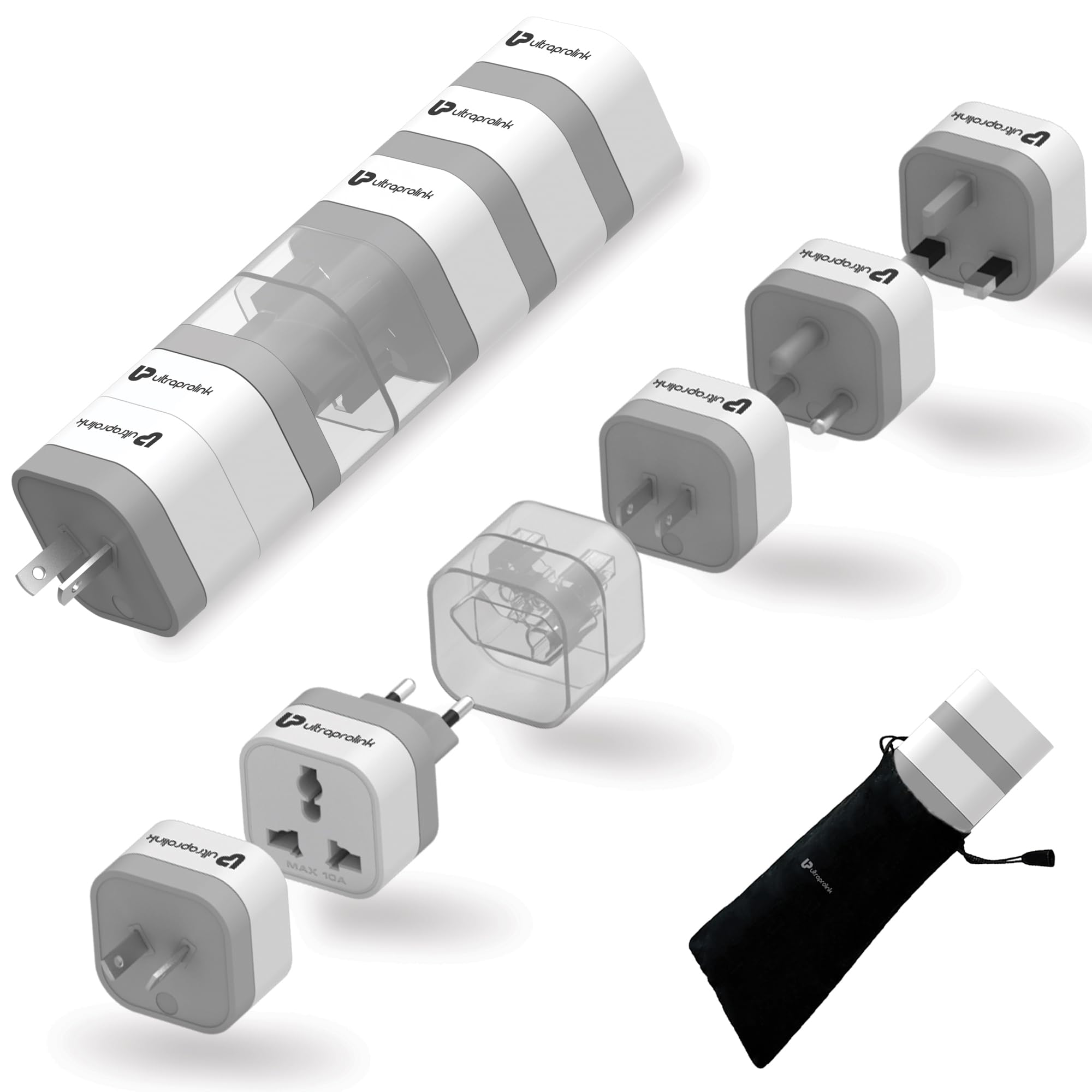 Sponsored Ad - UltraProlink World Travel Adapter Plugs All In One|Pack of 5 Universal World AC converter plugs|USA,Europe,UK, Canada, China |Plugs for Mobiles, Laptops, Tablets, 10A-2500W |White |UM1164 Travel Qubes