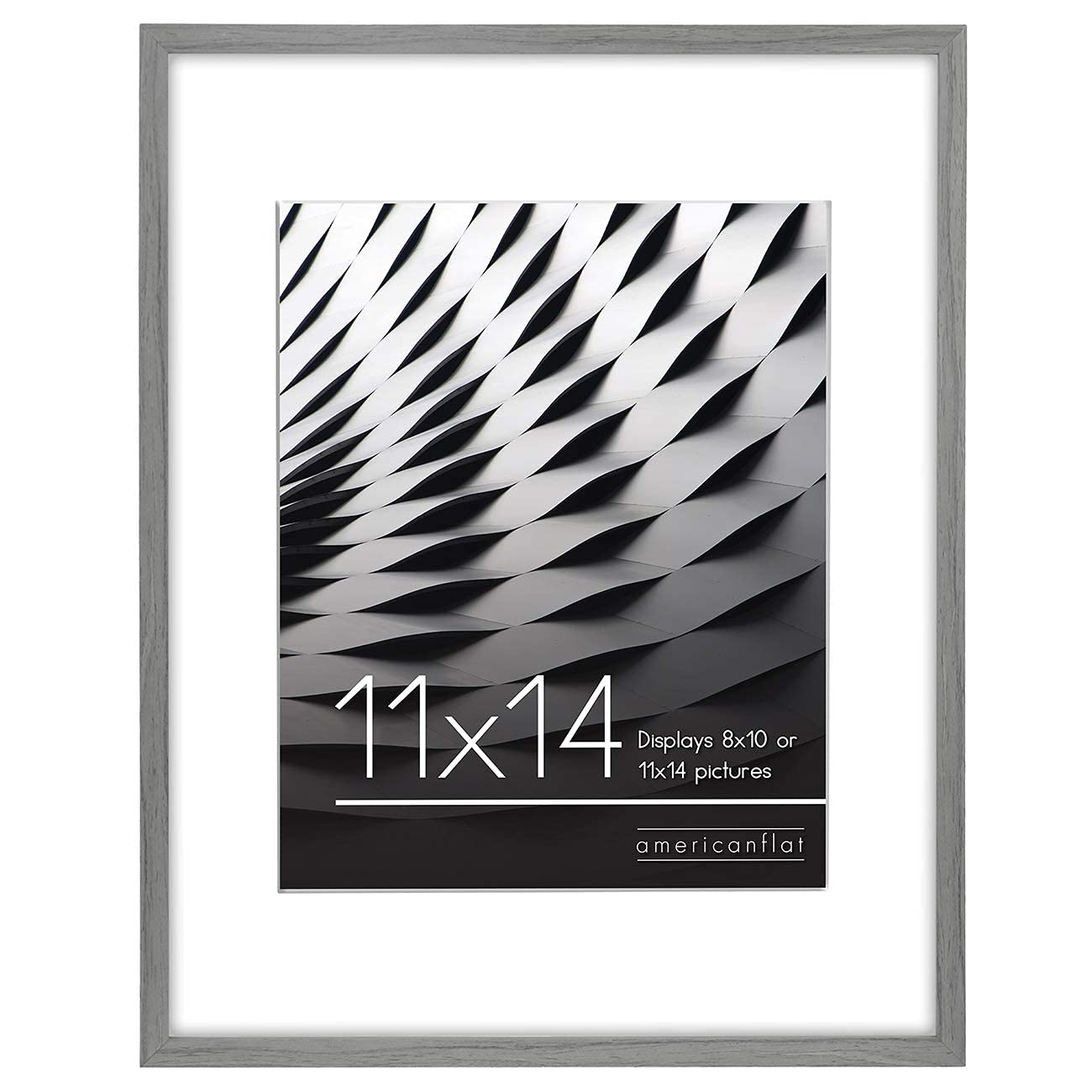 Americanflat 11x14 Picture Frame in Grey - Use as 8x10 Picture Frame with Mat or 11x14 Frame Without Mat - Thin Border Photo Frame with Shatter-Resistant Glass - Vertical and Horizontal Wall Display
