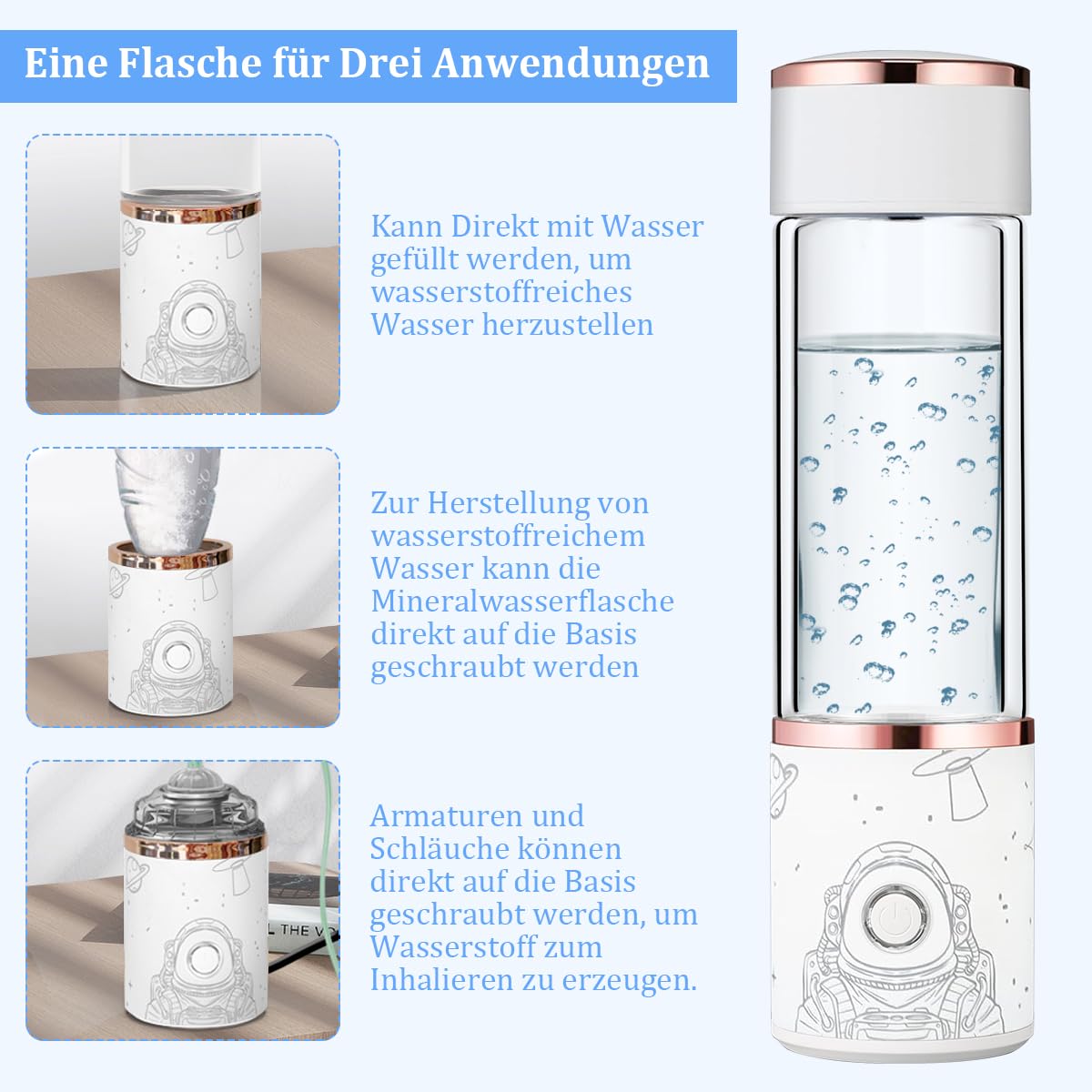 Bottiglia D'Acqua A Idrogeno JAOGAUS - Generatore Portatile Con Tecnologia SPE/PEM - Foto 3