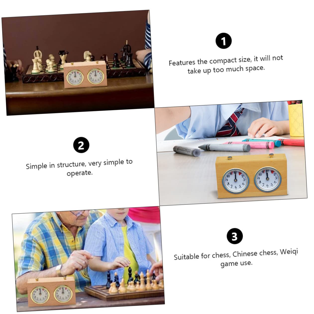 KOMBIUDA Horloge Échecs Mécanique en Bois Dispositif de Chronométrage D'échecs Simple et Portable pour Jeu de Société de Chinese Chess