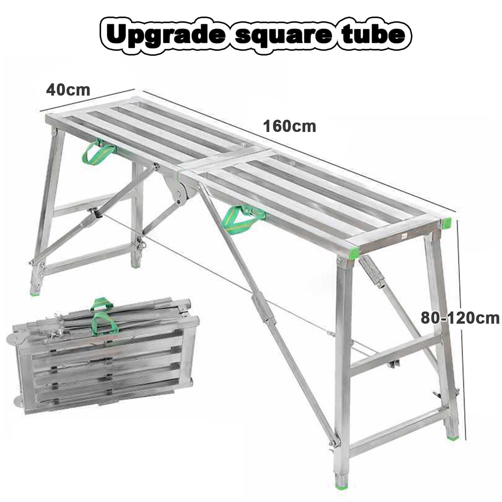 Equipo de andamio multipropósito Plataforma de trabajo ajustable Portable Plegable Plegable Torre Torre Banco de trabajo de la escalera para lavar vehículos, ventanas de limpieza, bricolaje,160cm