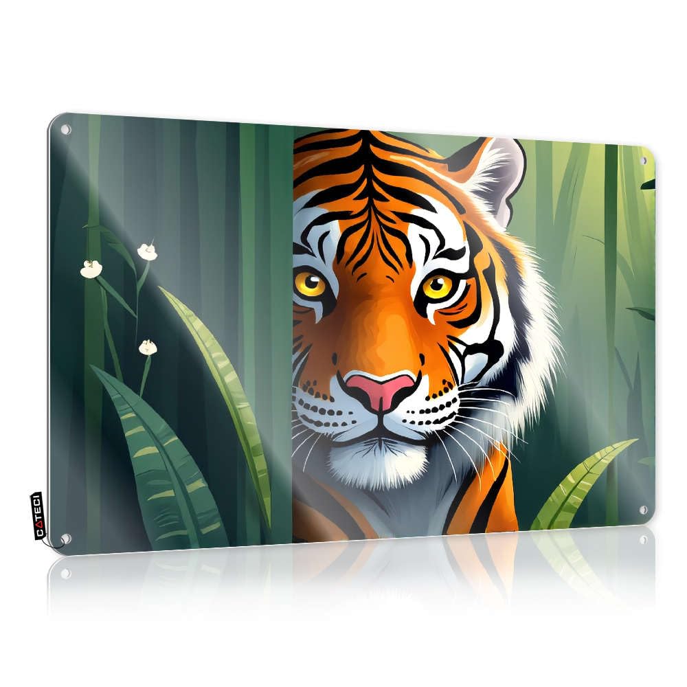 Tiger Face In Jungle Foliage. Sarcastic Decore - Metal Wall Decoration Welcome Hanging Wall Decor(30X40CM)